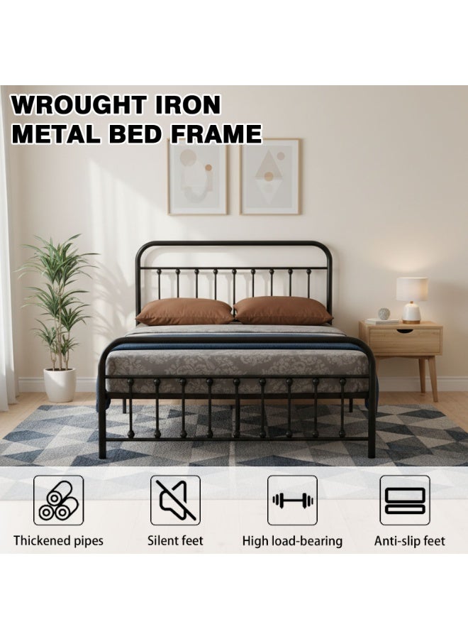 شويوين إطار سرير معدني عتيق - سرير منصة أسود على الطراز الفيكتوري مع لوح أمامي ولوح سفلي، دعامة شرائحية صامتة، لا حاجة لقاعدة سرير (120 × 200 سم) - Image 3